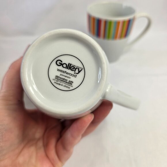 TWO Tabletops Gallery Westwood Mugs White Multicolor Stripes - Picture 10 of 10